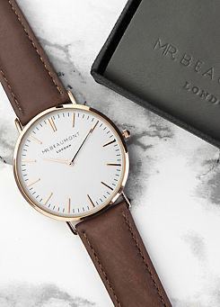 Treat Republic Men’s Modern-Vintage Personalised Leather Watch In Brown