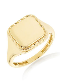 Tuscany Gold 9CT Yellow Gold Square Twisted Rope Frame Signet Centre Ring