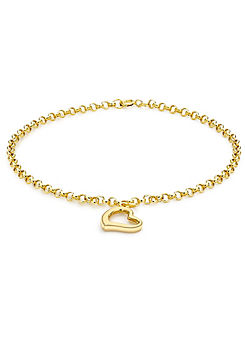 Tuscany Gold 9ct Yellow Gold 14mm x 10.5mm Heart-Charm Bracelet 18cm & 7inch