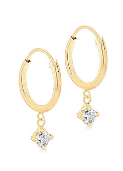 Tuscany Gold 9ct Yellow Gold 3mm Round White Cubic Zirconia 12mm Endless Hoop Drop Earrings