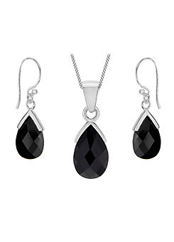 Tuscany Silver Sterling Silver Black Faceted Drop Pendant & Earrings Set