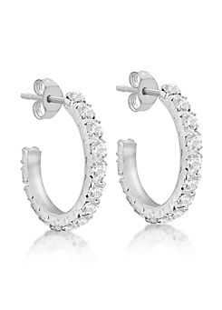 Tuscany Silver Sterling Silver White Crystal Hoop Earrings