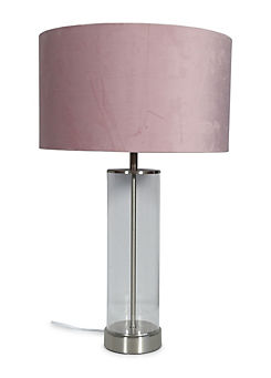 ValueLights Balan Brushed Chrome & Clear Tube Table Lamp with Medium Velvet Reni Shade