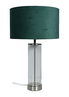 ValueLights Balan Brushed Chrome & Clear Tube Table Lamp with Medium Velvet Reni Shade
