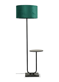 ValueLights Tavel Matte Black Floor Lamp with Table with Large Charcoal Reni Shade