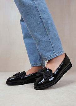 Where’s That From Alpha Black Patent Extra Wide Fit Bow Detail Loafers
