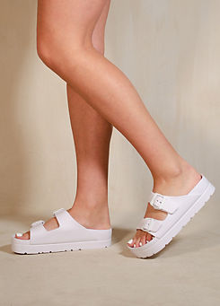 Where’s That From Danielle White Double Strap Buckle Sandals