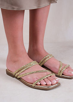 Where’s That From Dream Gold Diamante Strappy Flat Sandals