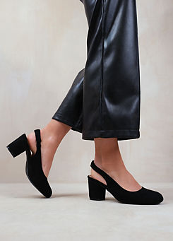 Where’s That From Edith Black Suede Extra Wide Fit Slingback Court Shoes