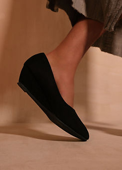 Where’s That From Kieran Black Suede Low Wedge Court Shoes