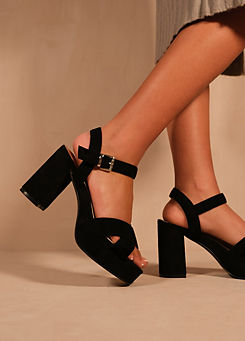Where’s That From Marcia Black Suede Extra Wide Fit Platform Sandals
