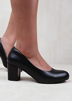 Where’s That From Melrose Black Block Heel Court Shoes