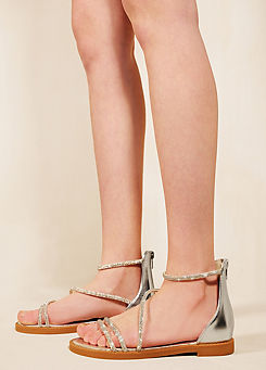 Where’s That From Palmira Silver Strappy Diamante Sandals