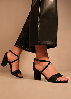 Where’s That From Ruth Black Glitter Block Heel Sandals