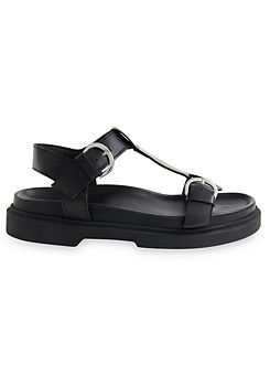 Whistles Black Leather Porto Double Buckle Sandals