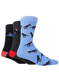 Wild Feet Men’s 3 Pack Seasonal Jacquard Dinosaurs Socks