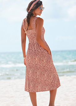 beachtime All-Over Leaf Printed Jersey Dress