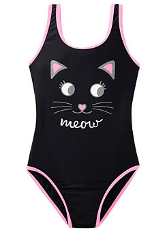 bonprix Girls Cat Print Swimsuit