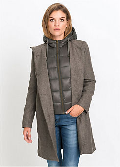 bonprix Hooded 2-In-1 Wool Blend Coat