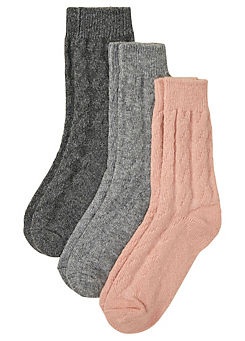 bonprix Pack of 3 Knitted Cable Socks