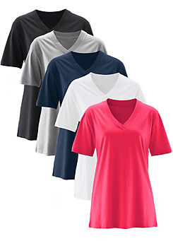 bonprix Pack of 5 Essential V-Neck T-Shirts
