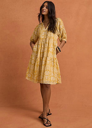 Together Aimee Terracotta Linen Blend Pintuck Dress | Grattan
