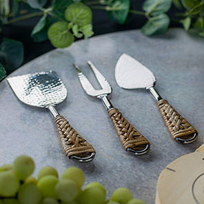 Rattan and Gold Cheese Knives (Set of 3)