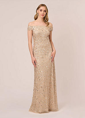 Adrianna Papell Beaded Mesh Gown Grattan