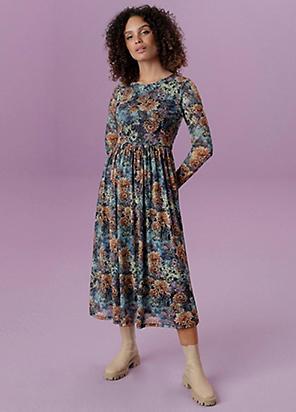 Cotton Traders Cowl Neck Printed Midi Dress