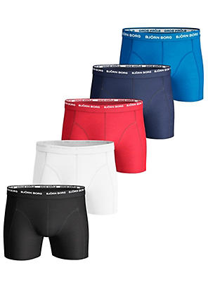 Bjorn Borg 5 Pack of Essential Boxer Shorts - Black, Blue & Khaki Print