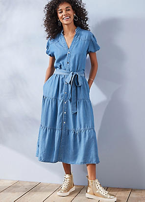 Bonprix Piped Chambray Denim Dress