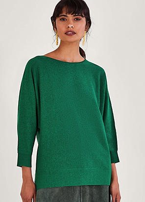 Monsoon V-neck Cable Longline Jumper with Recycled Polyester