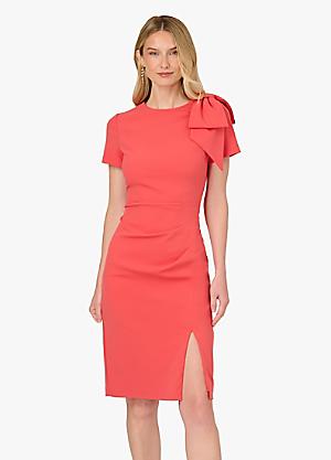 strapless open back dress Elayna Orange Strappy Satin Corset High Slit Gown