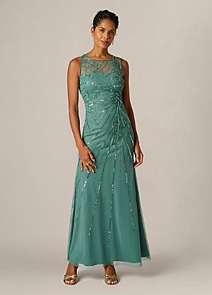 chinese dress ladies Adrianna Papell Off-Shoulder Zipper Back Sequined Beaded Column Mesh Gown main image 0