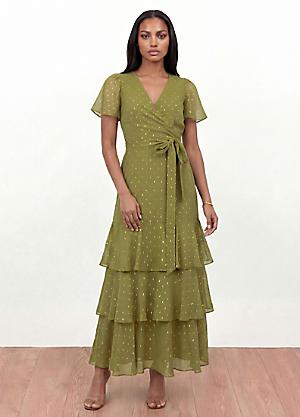 anaya with love green dress Anaya With Love Recycled Emerald Green Faux Wrap Maxi Dress With Sash Maya Deluxe
