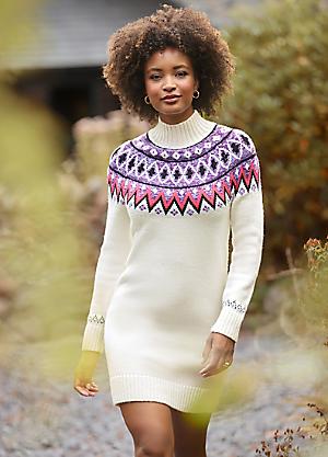 Fair Isle Mini Sweater Dress Heart Fair Isle Knit Mini Dress S