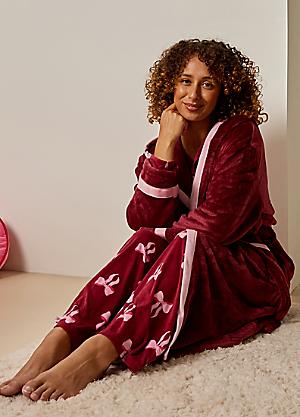 red fleece dressing gown ladies Fleece Nightgown Ladies Classic Soft Ribbed Fleece Floral Zip Dressing Gown