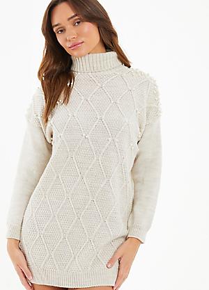 Buy Lipsy Grey Blouson Sleeve Cable Knitted Crew Neck Jumper Dress from the  Next UK online shop
