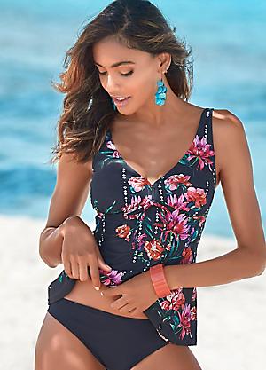 LASCANA Floral Print Tummy Control Swimsuit with Adjustable Straps