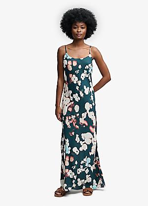 knee length dresses for ladies Superdry Long Sleeve Tiered Midi Dress Blue Alma Floral Mix