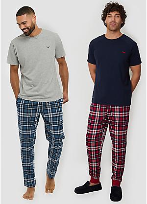 Men's Cotton Blend Pyjama Set - Short Sleeve Top & Drawstring Pants, Loungewear (UK Sizes S-3XL)