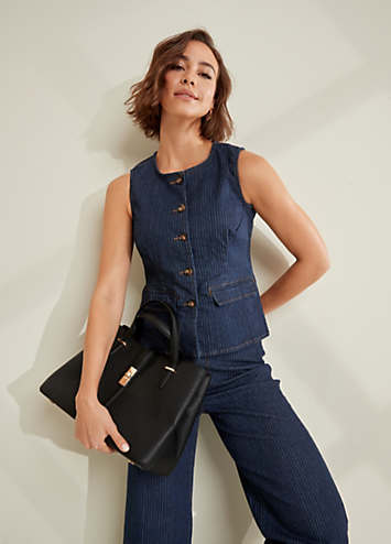 X*X様 INDIGO STRIPE WAIST COAT”MADE IN IT 365 by Freemans Indigo Stripe Waistcoat | Grattan