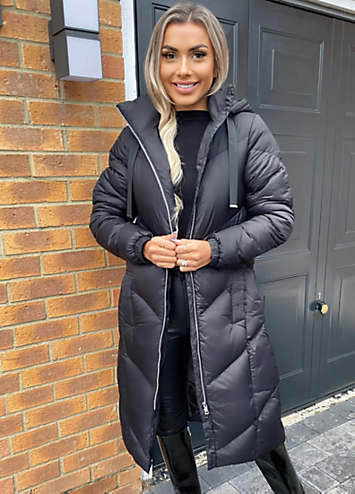 AX Paris Black Long Puffer Coat | Grattan