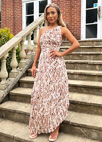 AX Paris Cream Printed One Shoulder Pleated Midi Dress | Grattan