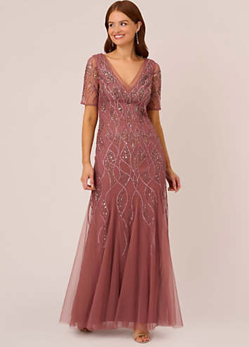 Adrianna Papell Beaded Covered Gown Grattan