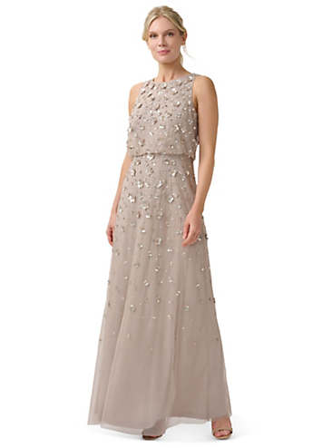 Adrianna Papell Beaded Halter Blouson Gown Grattan