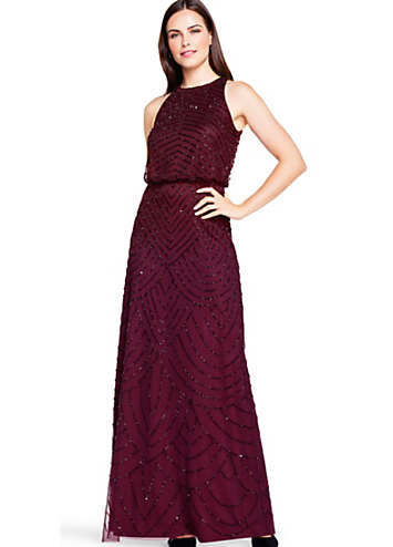 Adrianna Papell Beaded Halter Gown Grattan