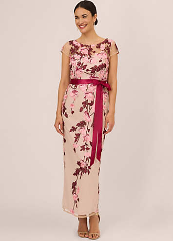 Adrianna Papell Cascading Floral Column Gown Grattan