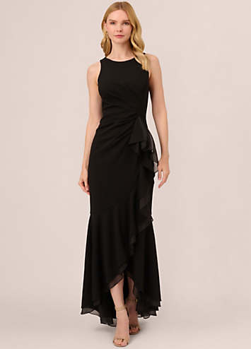 Adrianna Papell Ruffle Crepe Halter Gown Grattan