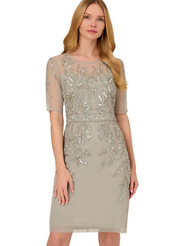 Adrianna Papell Studio Beaded Short Dress with Sleeve Grattan